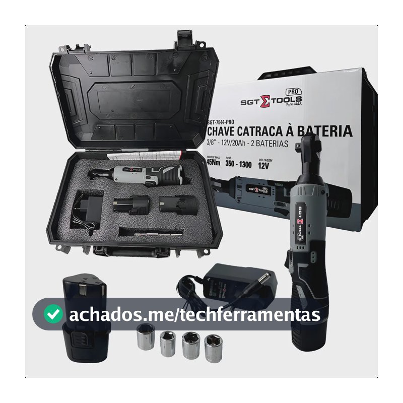 Chave Catraca 2 Baterias 3/8p 45nm 4.5kgf Com 4 Soquetes Cinza 12v