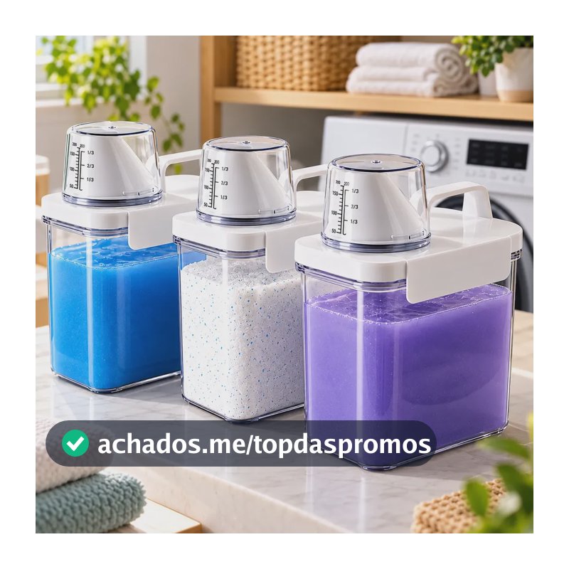 Kit 3 Pote Hermetico Com Tampa Dosadora Sabão Lavanderia 1l Branco