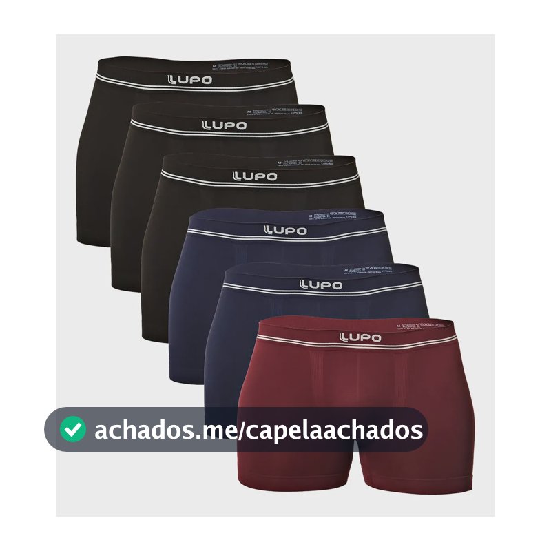 Kit 6 Cuecas Lupo Am Boxer Sem Costura 2 Cuecas   Blue Nights + 1 Cuecas  Vinho  + 3 Cuecas Preta Liso G