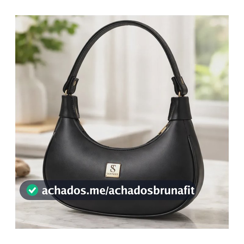 Bolsa Feminina Tote Meia Lua De Ombro E Mão Sofisticada Acambamento dos ferragens Ouro Cor Preto Correia de ombro Preto Desenho do tecido Lisa