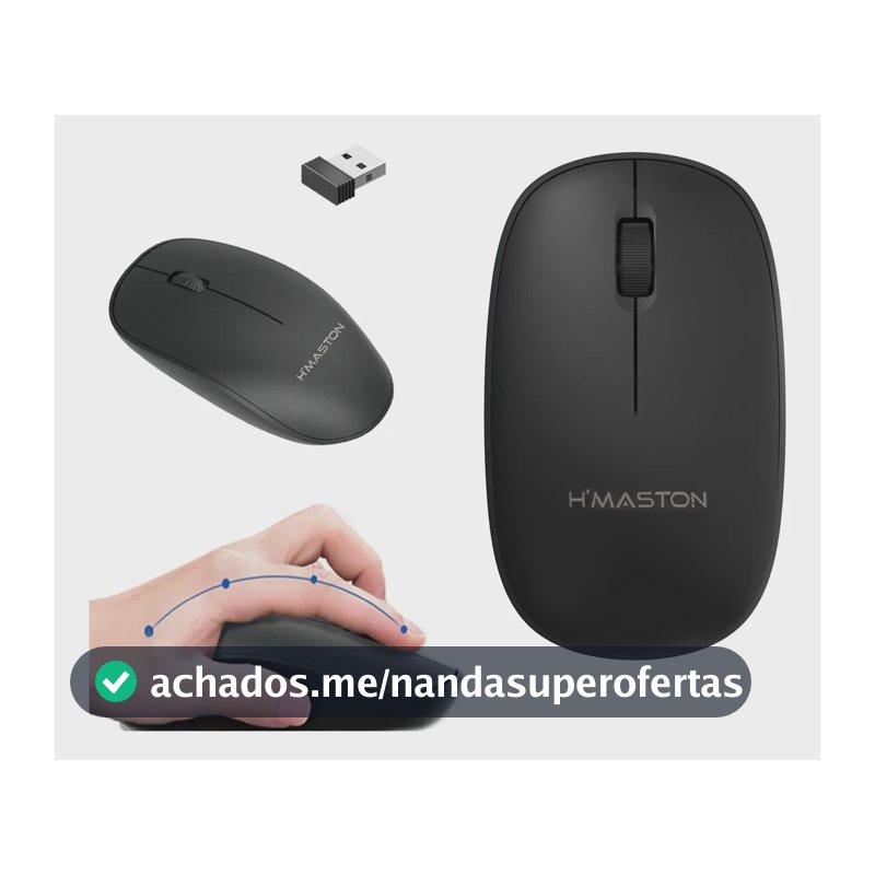 Mouse Sem Fio 2.4g Pilha Aaa Dpi 1200 Para Pc Preto