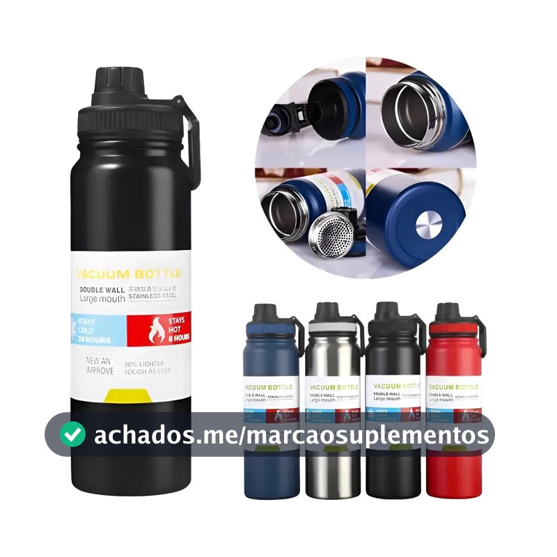 Garrafa Térmica 800ml Água Inox Academia Quente E Frio Preto