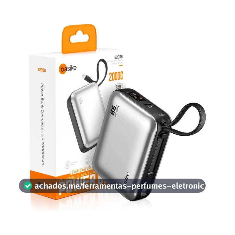Power Bank Basike 20000mAh para Notebook e Celular com Cabo USB-C 65W