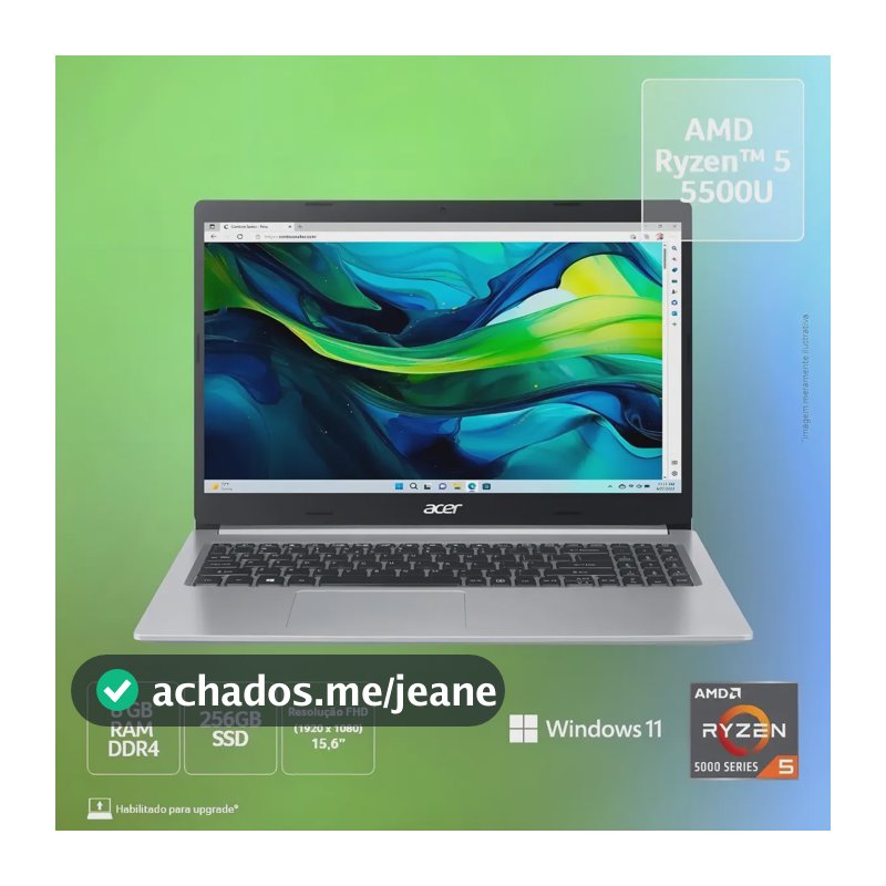 Notebook Acer Aspire 5 A515-45-R5AT AMD Ryzen 5 5500U 15.6"AMD Radeon Graphics 256GB SDD 8GB RAM Windows 11