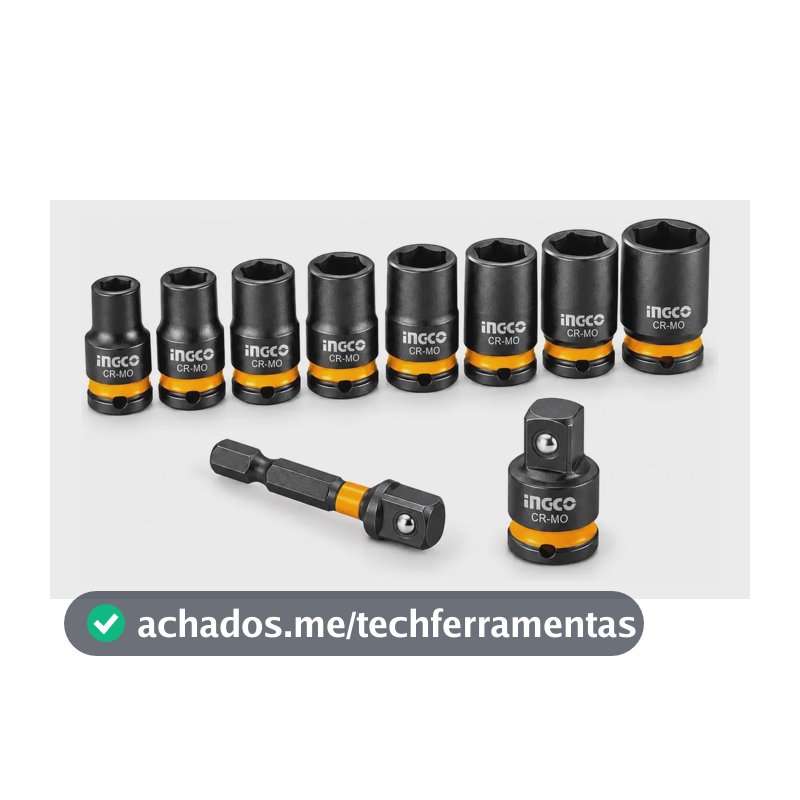 Jogo Soquetes Impacto Ingco 3/8 Cr-mo 10 Peças 8 A 19mm Preto
