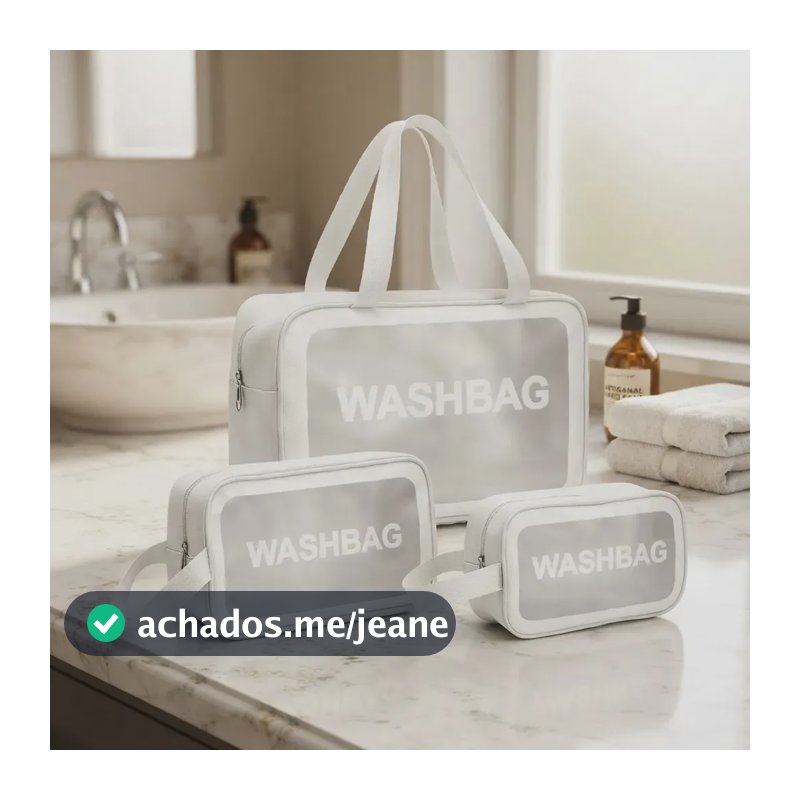 Kit3 Necessaire Washbag Impermeável Organizador Bolsa Viagem Branco Lisa