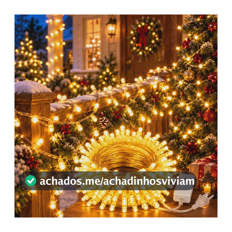 Cordão De Luz De Natal Fio Fada Led 30m 8 Modos Decoração Branco Quente 127v