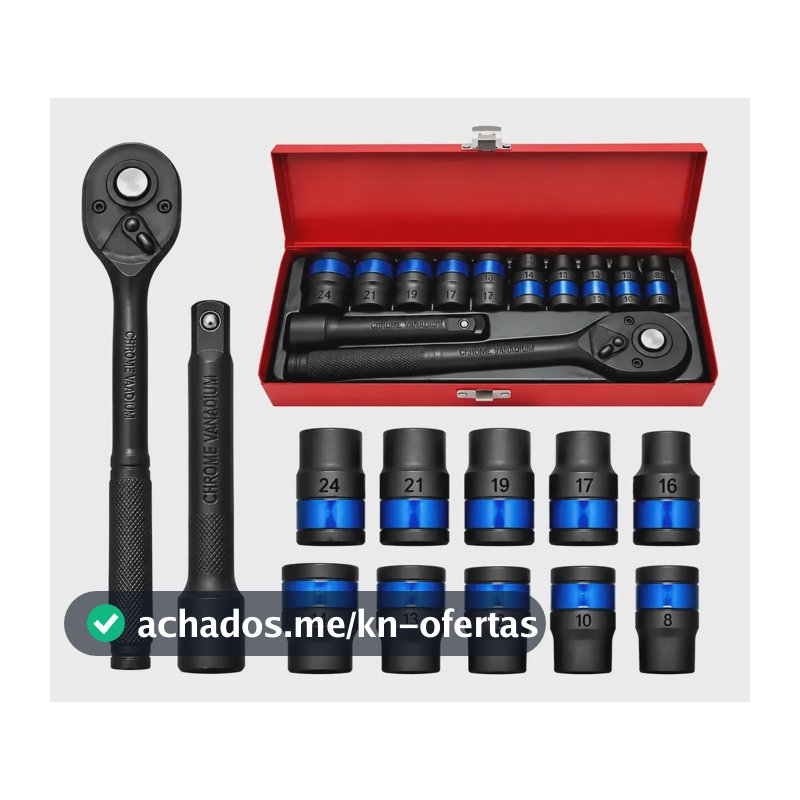 Kit Soquete 1/2 Catraca 8-24mm 12 Peças Com Extensão Preto