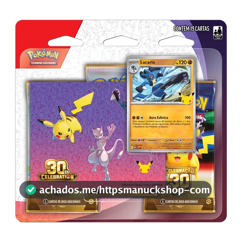 Pokémon Celebração de 30 anos – Blister Triplo com Adesivo Lucario