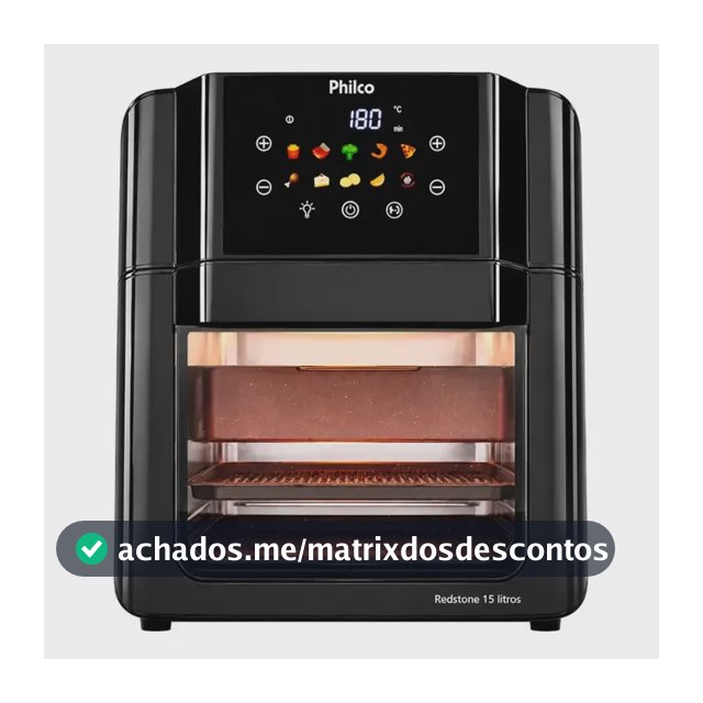 Philco PAF15C Fritadeira Air Fryer Oven 15 Litros Revestimento Redstone Porta Removível Luz Interna 10 Funções Preta