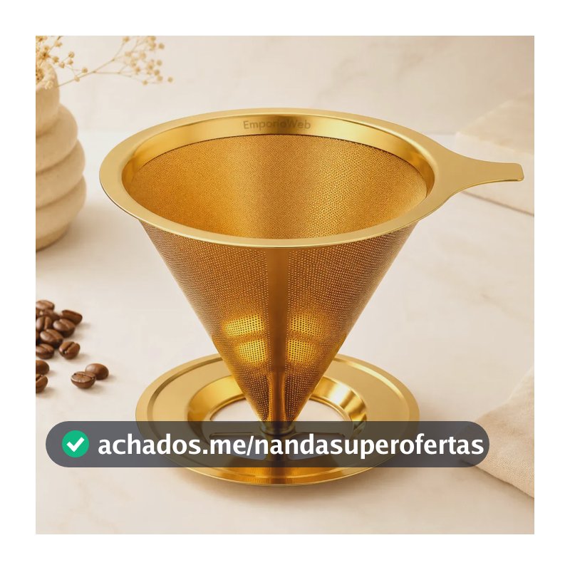 CoadoR de Café em Inox Dourado – Peneira Reutilizável de Malha Fina para Cozinha