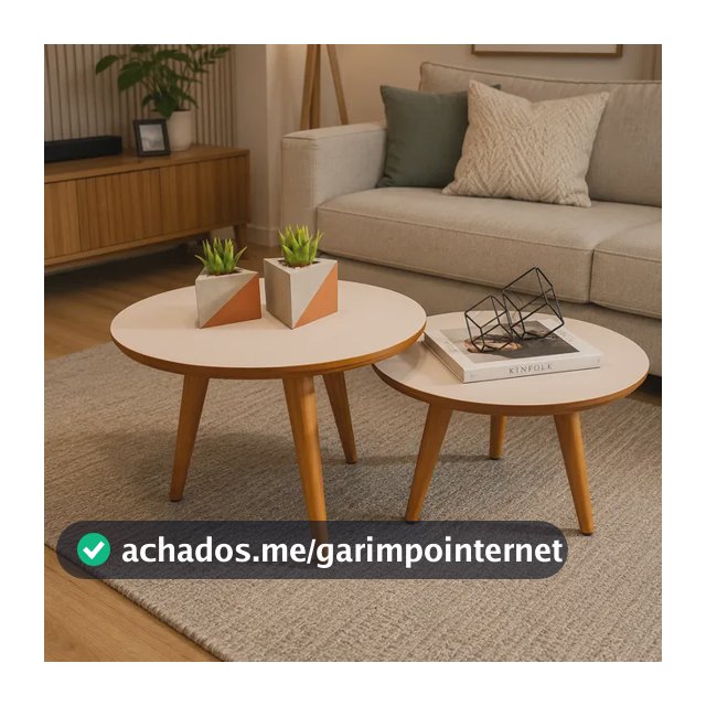Conjunto Mesa De Centro Para Sala Lateral Redonda Pés Palito
