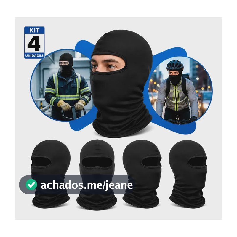 Kit 4 Touca Balaclava Touca Ninja Premium Luxo Unissex Tática Proteção Motoqueiro Uv50+ Térmica Preto Liso Único X-GUN