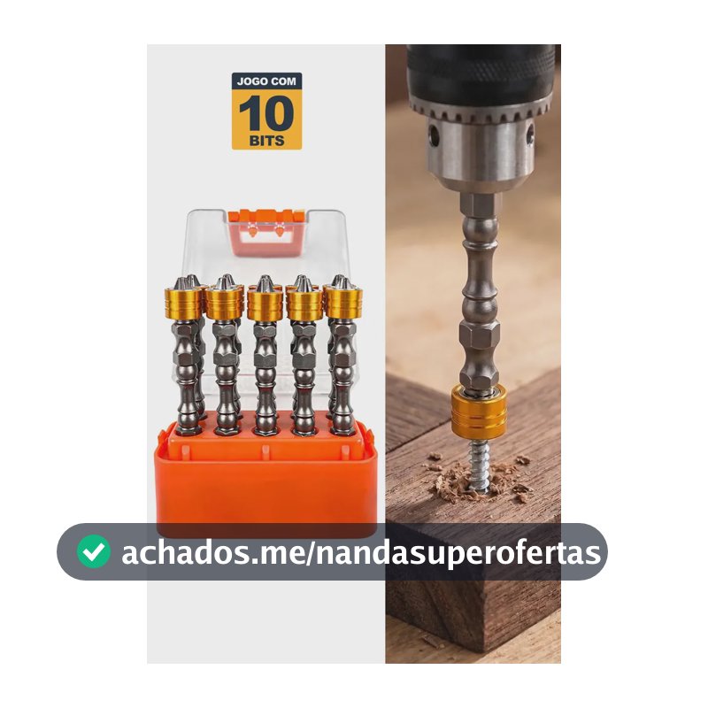 Jogo com 10 Bits Philips PH2 da Núcleo Ferramentas para Parafusadeiras - Ponteira Dupla PH2 Imantada 65mm Encaixe Sextavado de ¼ polegada Aço S2 HRc 54-58 com Limitador