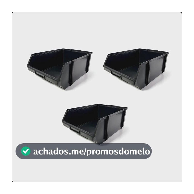 Kit 3 Caixas Bin N8 Gaveteiro Organizadora Estante Preta Preto