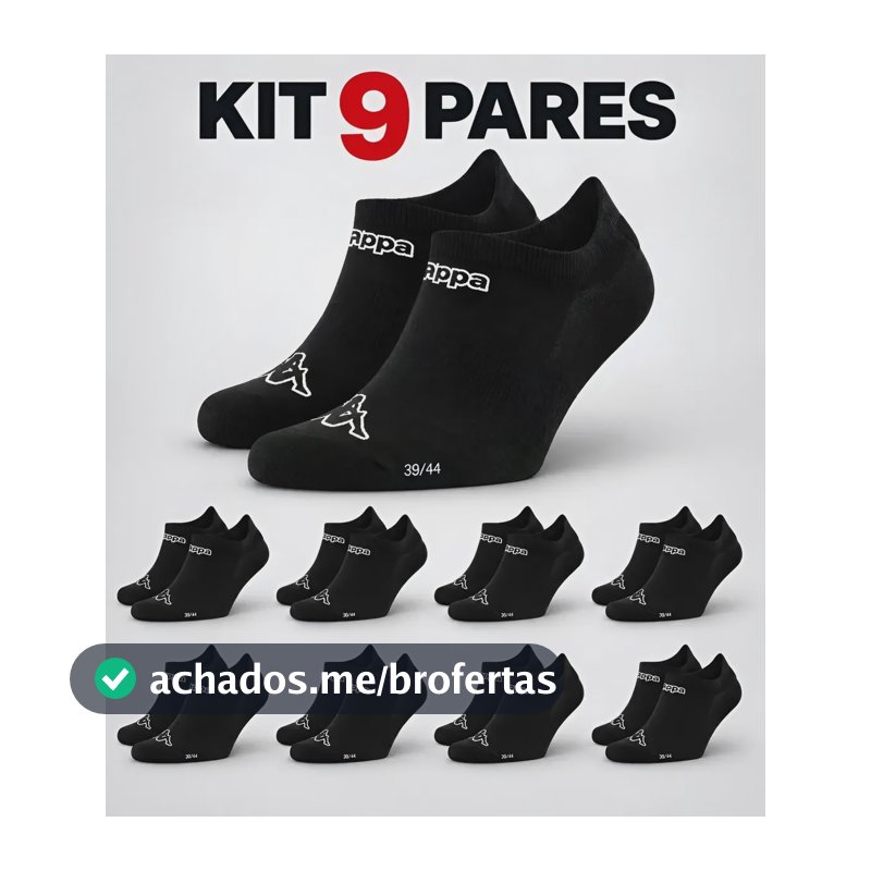 Kit 9 Pares Meias Kappa Sapatilha Soquete Invisível Original Preto 38-43