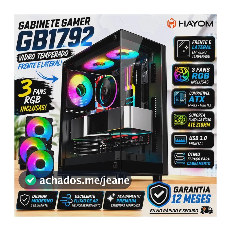 Gabinete Gamer Mid Tower Rgb Atx Em Vidro Temperado Gb1792