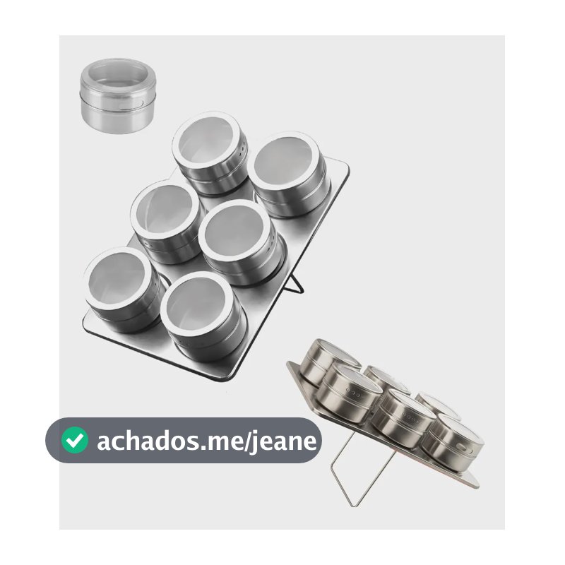 Porta Condimentos Temperos Magnetico Inox 6 Pçs Base Quadrad Inox