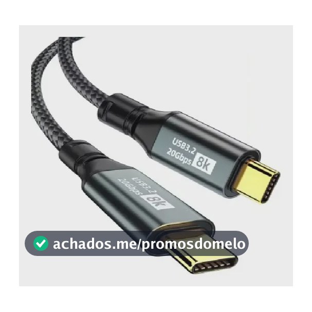 Cabo Usb-c P/ Tipo C 100w Usb 3.2 20gb Velocidade 8k Cor Preto