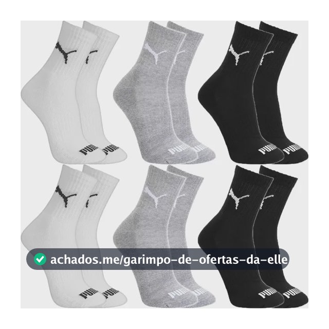 Kit 6 Pares Meias Puma Cano Médio Alto Atoalhada Original