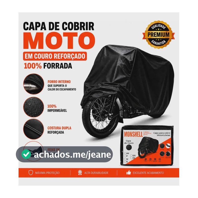 Capa De Cobrir Moto Protetora Sol Chuva Impermeável P M G Preto G