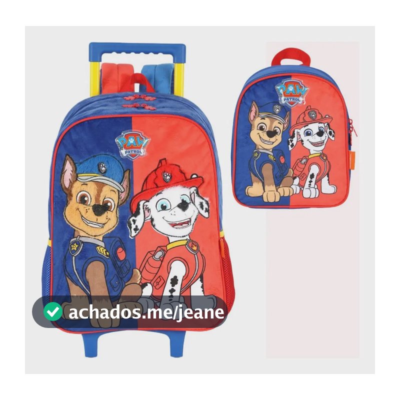 Kit Mochila Rodinhas Patrulha Lancheira Pelúcia Ic42032pa Azul Liso