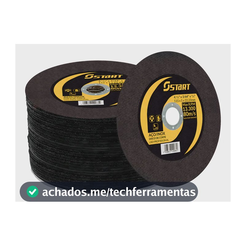 50 Discos De Corte Fino Inox 4.1/2 X 1,0 Esmerilhadeira Preto