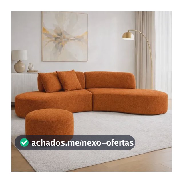 Sofá Virginia 2 Metros Curvo Com Puff Redondo Bouclé Moderno Terracota Liso