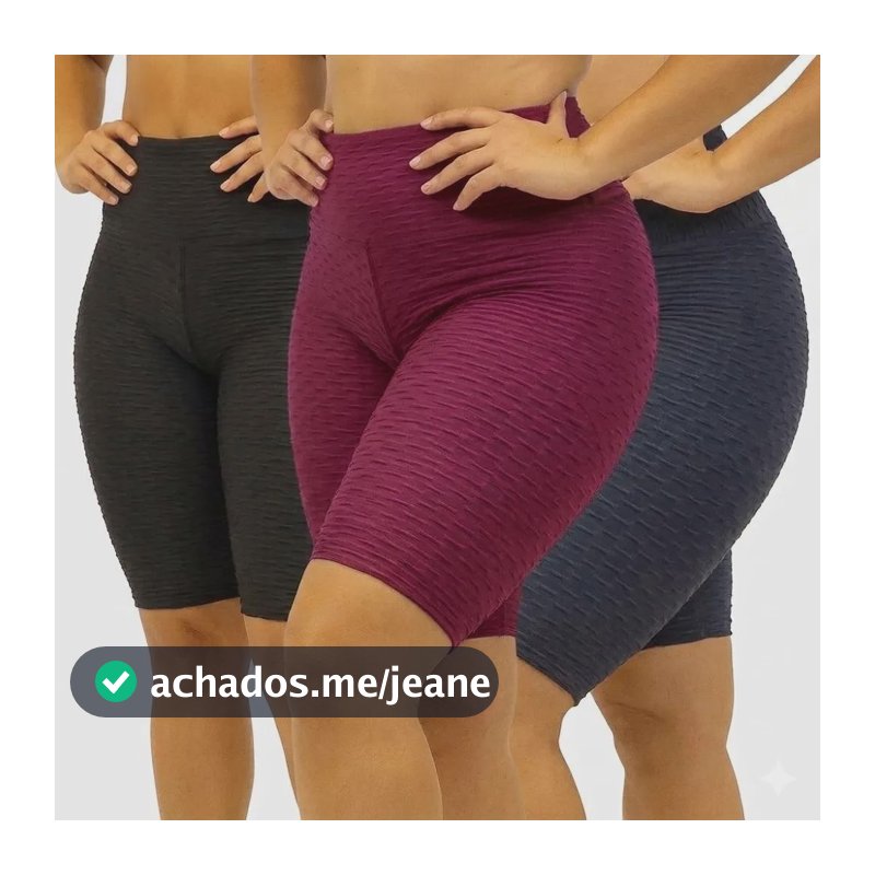 Kit 3 Bermuda Feminina Fitness Suplex Tecido Bolha Cós Alto Multcolorido G3
