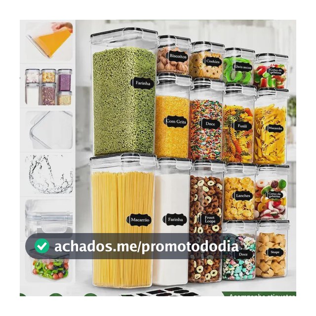 Vie Idéale Kit 16 Potes Herméticos Mantimentos Quadrado Cozinha Tampa Trava