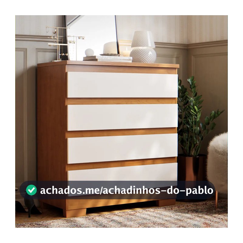 Cômoda 4 Gavetas Multiuso Para Quarto De Casal Organizadora De Roupas Com Pés Corrediças Telescópica Cor Off Nature