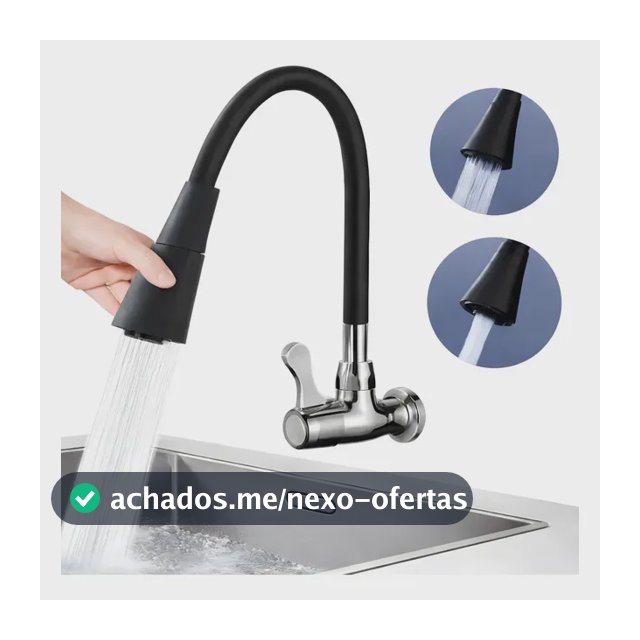 Torneira Gourmet Para Cozinha 2 Jatos Bica Móvel Parede Preta Flexível Jato Cone