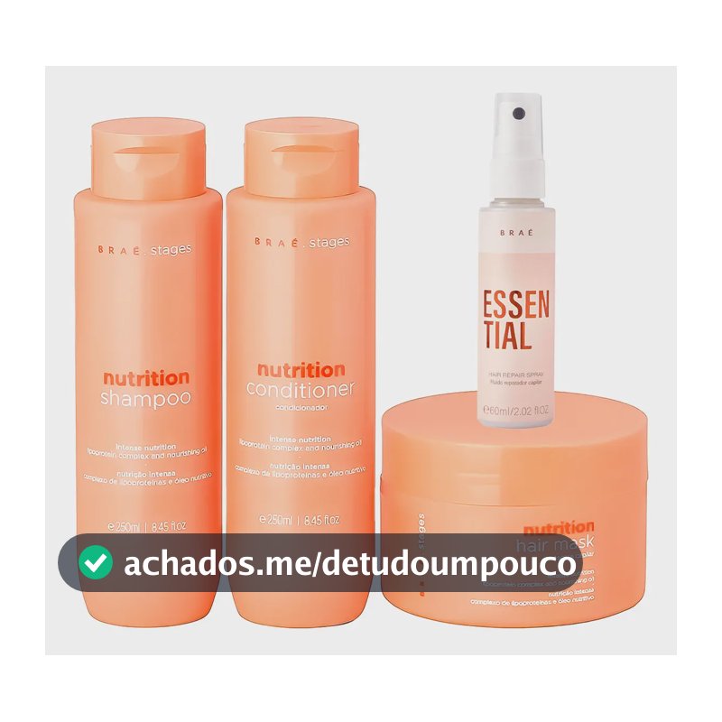 Kit Braé Stages Nutrition Shampoo,cond,másc + Essential 60ml