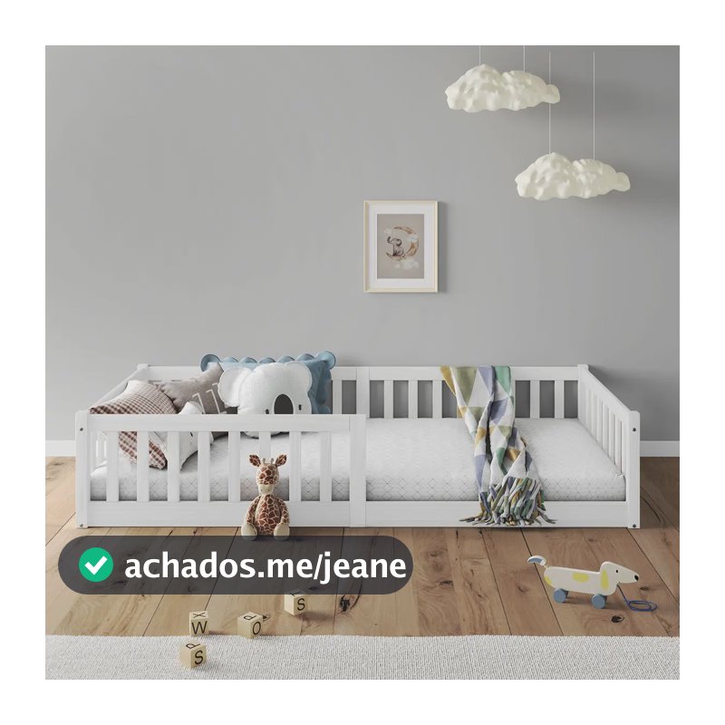 Cama Montessori Infantil Branco Grades De Proteção Gustavo