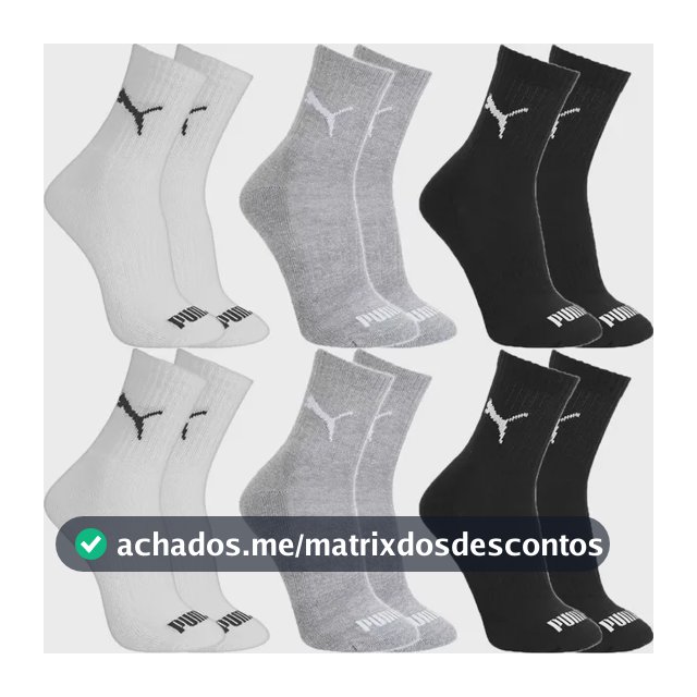 Kit 6 Pares Meias Puma Cano Médio Alto Atoalhada Original