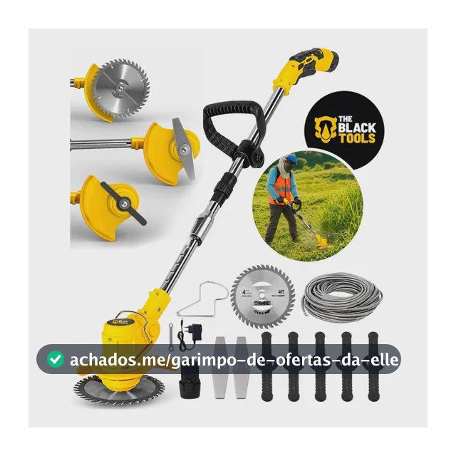 Roçadeira Aparador Grama A Bateria Recarregável 460w Profissional Com Acessórios Tcg12b The Black Tools