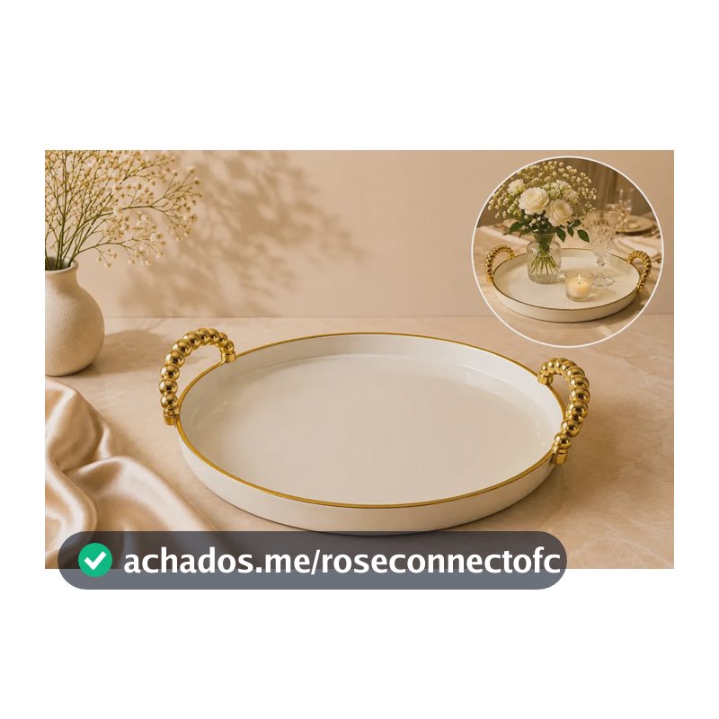 Bandeja Decorativa Redonda Premiun Servir Presente Bonita Off White Nude Rosê