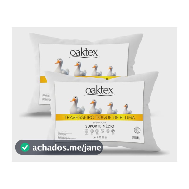 Kit 2 Travesseiros 70x50 Antialérgico Lavável Fibra Siliconada Toque de Pluma de Ganso Oaktex Cor Branco
