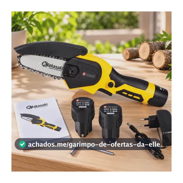 Mini Motosserra Nakasaki 25v 800w Profissional 2 Baterias Amarelo 127/220v