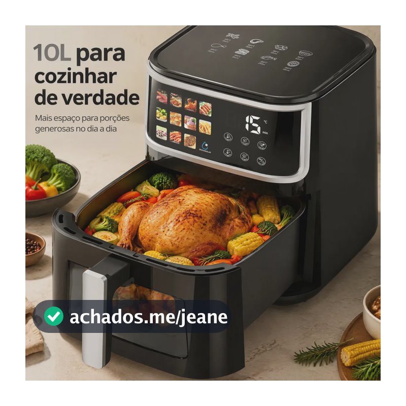 Fritadeira Elétrica PATBRELA 10L, 1700W, Tela Touch e Janela Transparente