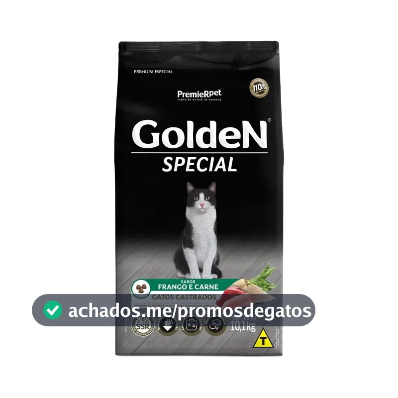 Racao Golden Gatos Castrados Sabor Frango E Carne 10.1 Kg