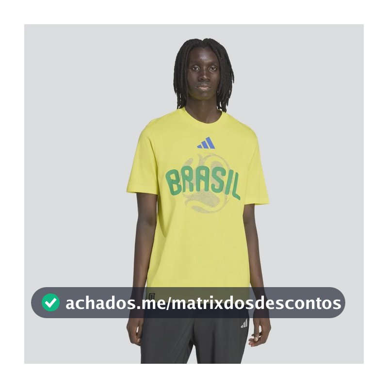 Camiseta Masculina Brasil Copa Do Mundo Da Fifa 26 adidas Amarelo Estampa Localizada M Liso