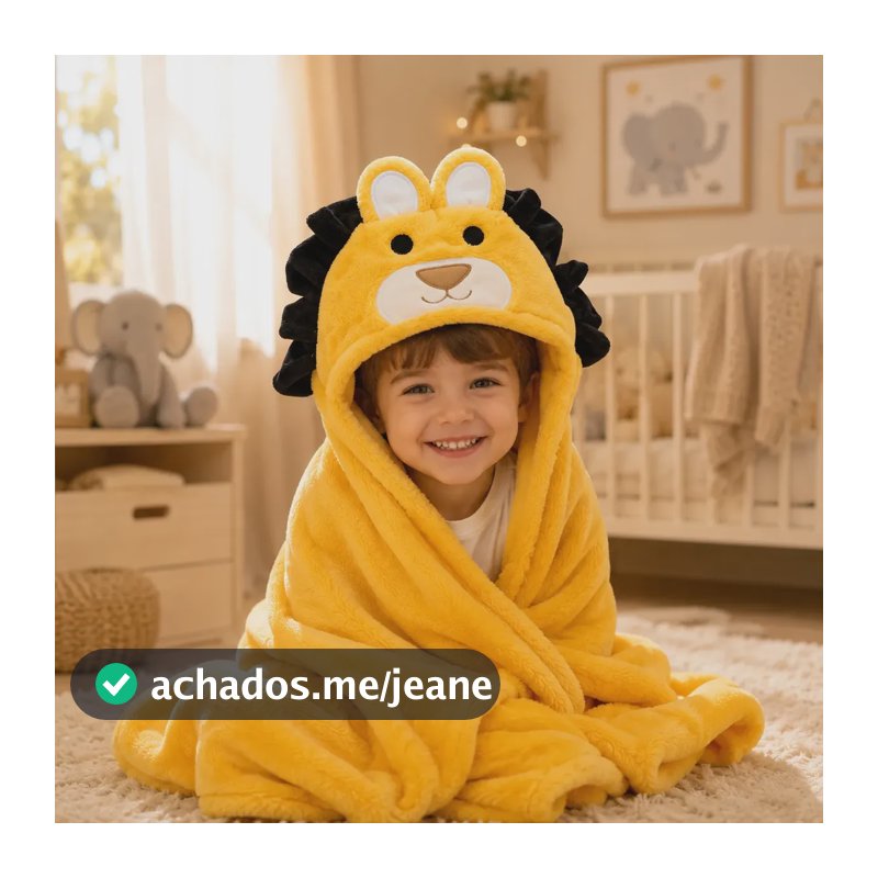 Manta Com Capuz Bebê Bichinhos Plush Quentinha Fofinha Luxo Leão Amarelo