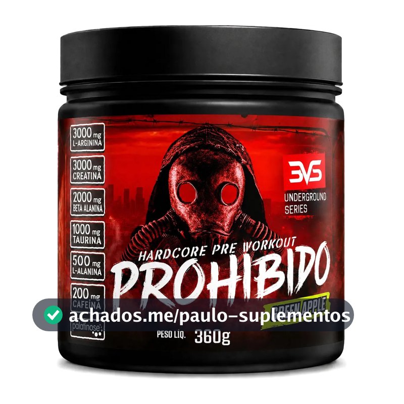 Prohibido Pré Treino 360g - Sabor Green Apple - A Combinação Perfeita De 8 Ingredientes Que Proporcionam Energia Do Início Ao Fim Do Seu Treino