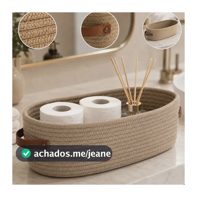 Cesto Organizador Multiuso Em Algodão Trançado Decorativo Premium Com Alças De Couro Para Brinquedos E Roupas