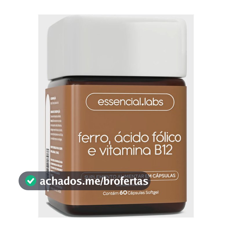 FERRO com ÁCIDO FÓLICO e VITAMINA B12 - 60 Cápsulas Softgel - Fórmula Avançada com Máxima Absorção