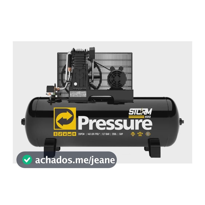 Compressor Ar Pressure Storm 600 5hp 200lt 140psi Cor Preto Fase elétrica Trifásica