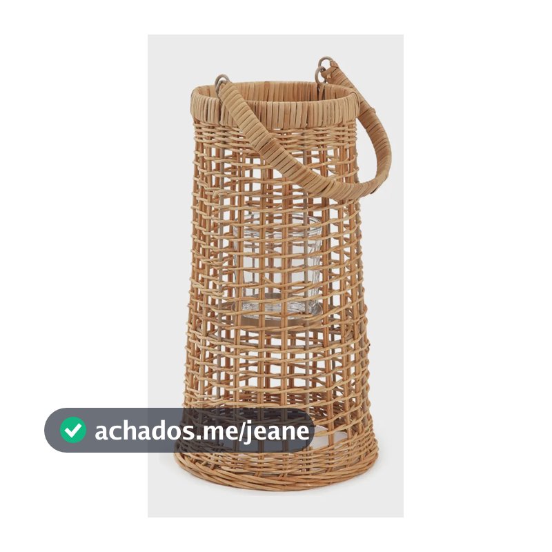 Lanterna Em Fibra Natural Com Copo Em Vidro - 18345 Mart Fibra Natural