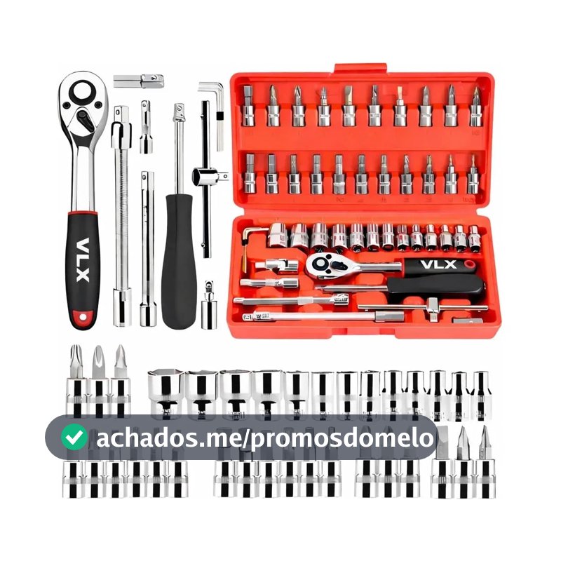 Kit Ferramentas 46 Peças Com Soquetes e Chaves Para Carro e Casa Vlx Vermelho