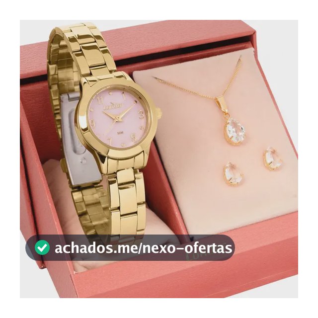 Relógio Feminino Condor Dourado Fundo Rosa Com Conjunto Semi-joia Co2036mxe/k4t